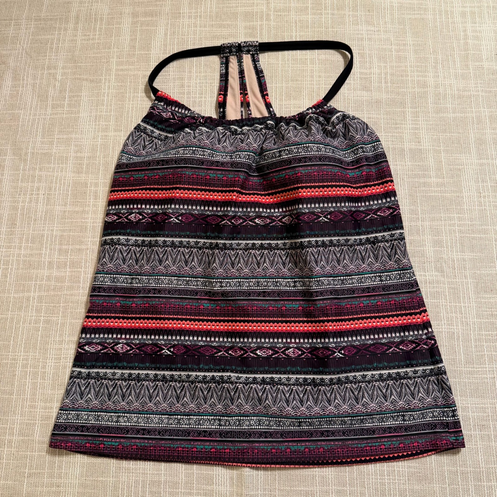 Kona Sol Womens S Geometric Tribal Print Racerback Tankini Swim Top Multicolor